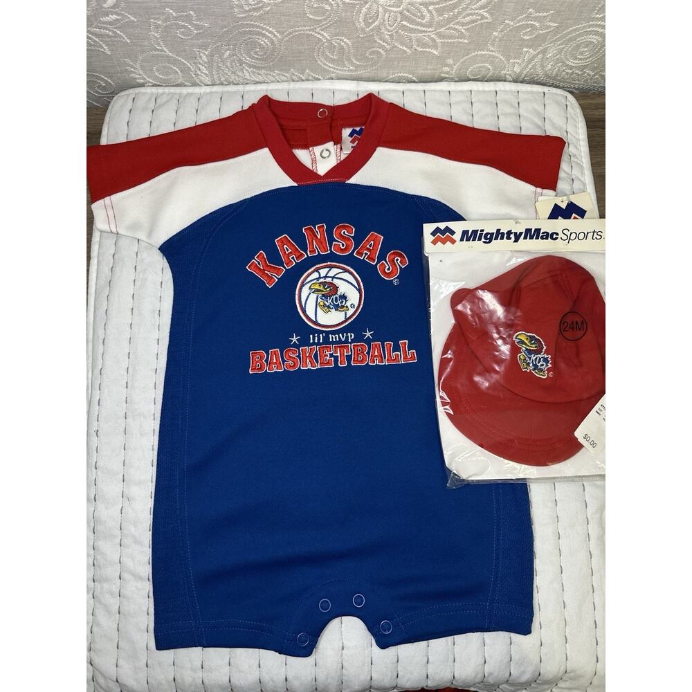 Kansas Jayhawks Basketball Baby Outfit Romper With Hat Y2K Vintage Mighty Mac